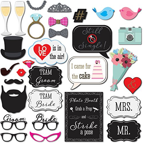 31 Printed Pieces Wedding Photo Booth Props for Wedding Decorations