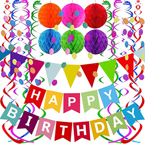 Happy Birthday Banner with Colorful Paper Flag Bunting for Birthday Party