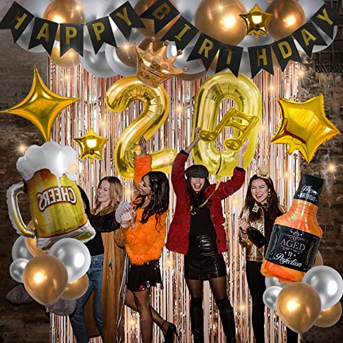 GoGoGoodie Birthday Party Decorations for Adult - Golden Theme Luxurious  Lighting Party Supplies Including Happy Birthday Balloons, Birthday Banner