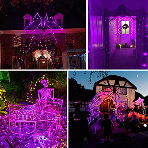 2 Pack Purple Halloween Lights LED Solar String Lights Outdoor Halloween Decorations